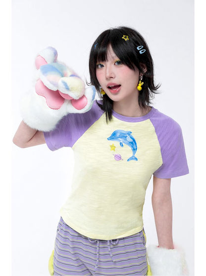 Dopamine Dolphin Plunge Colorblock T-Shirt