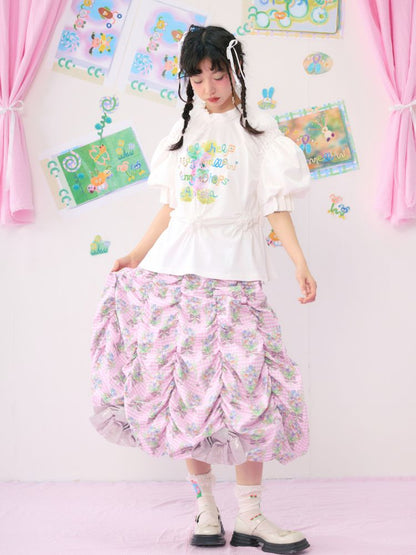 Multi Layered Pleated Metallic Bow Puffy Half Skirt