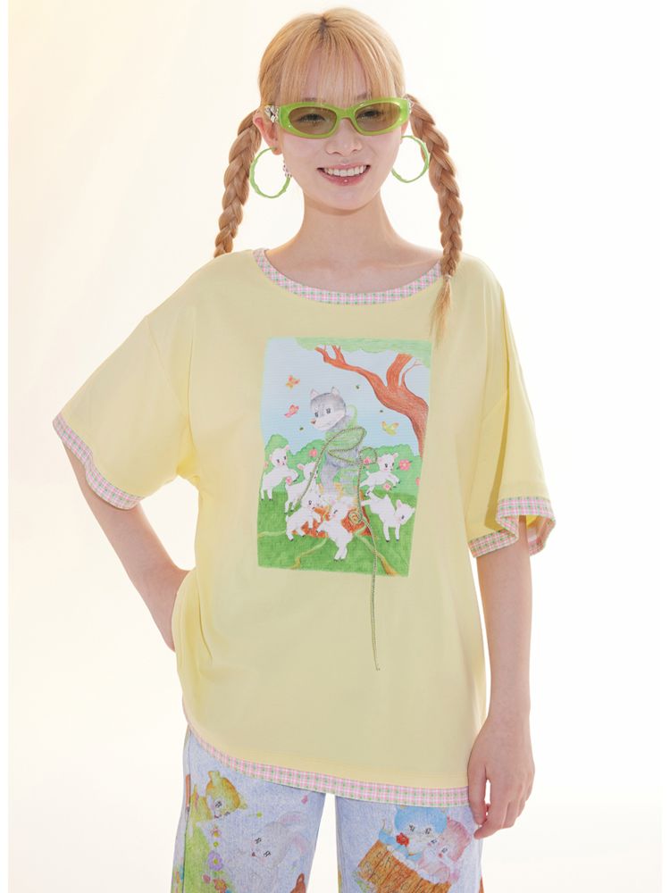 Childish Illustration Applique T-Shirt