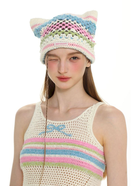 Hand crocheted knit hat