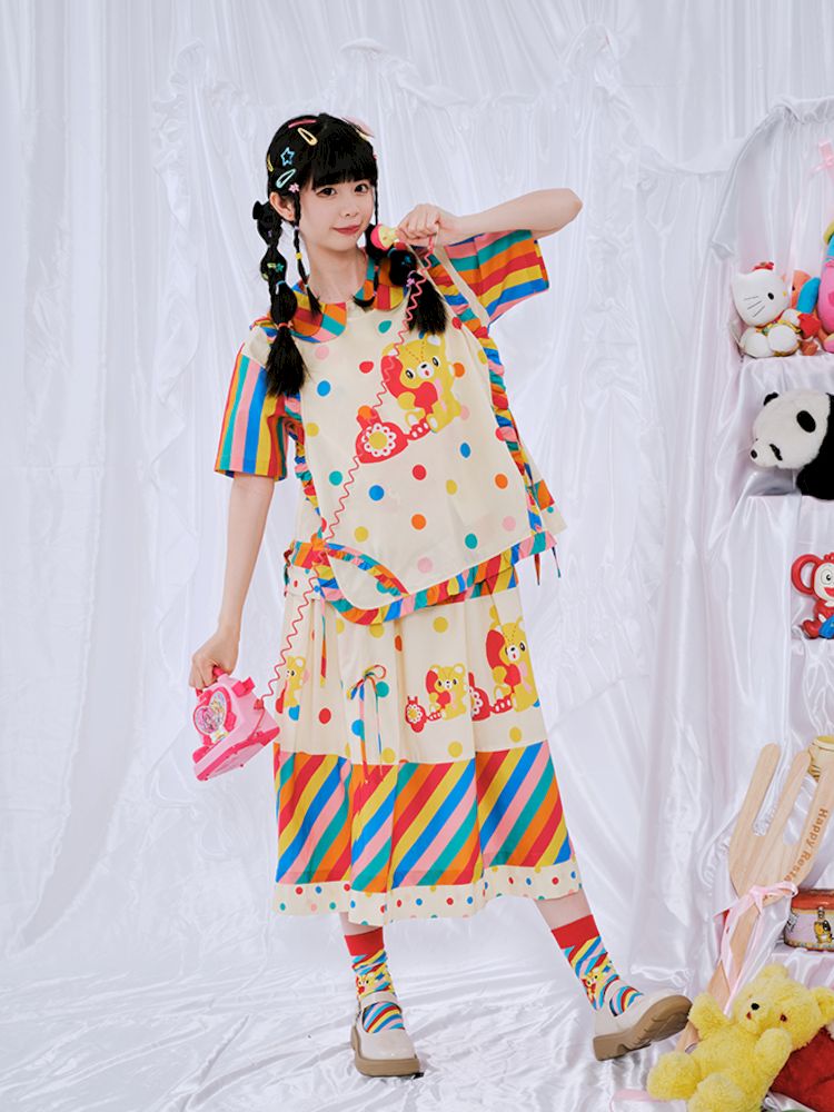 Rainbow Diary Printed Patchwork Half Skirt