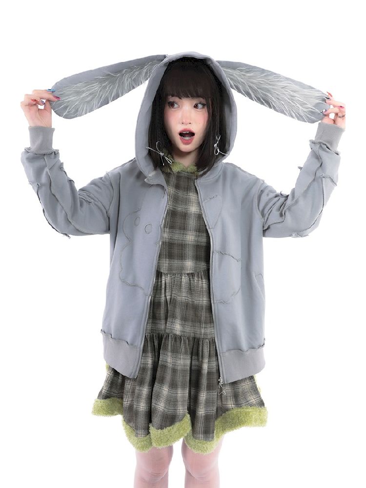 Rabbit Ears Hooded Sweatshirt Cardigan Jacket