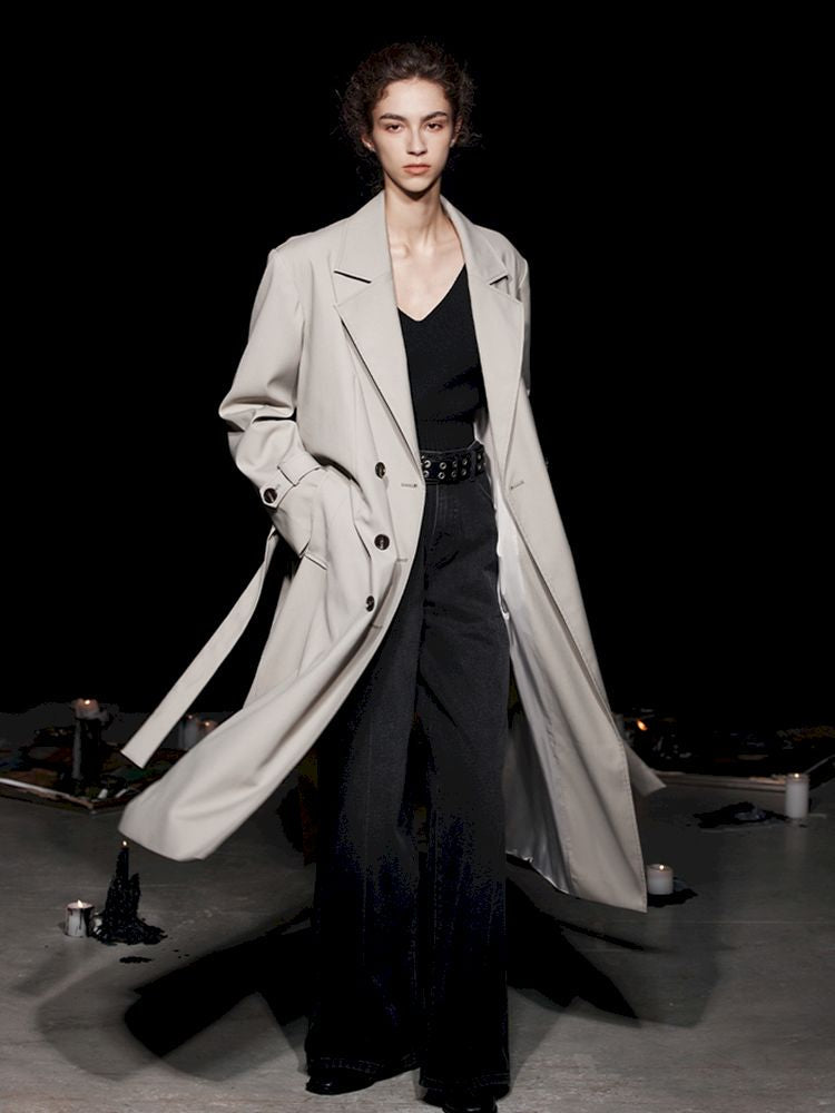 Long double-breasted trench coat