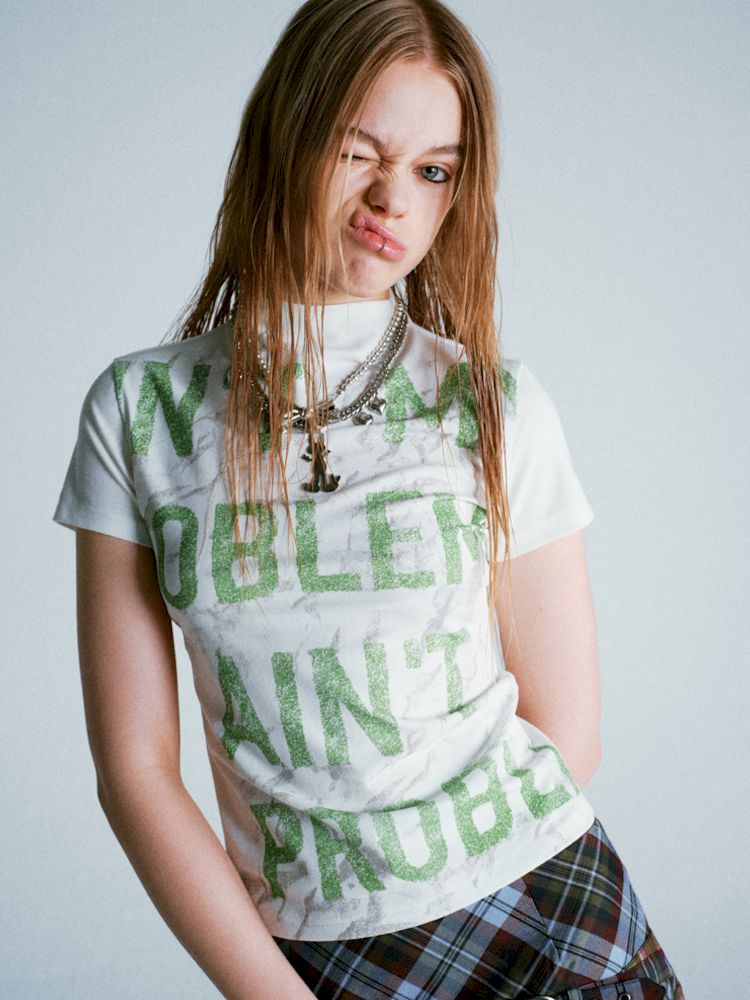 Mottled Green Alphabet All Over Stretch T-Shirt