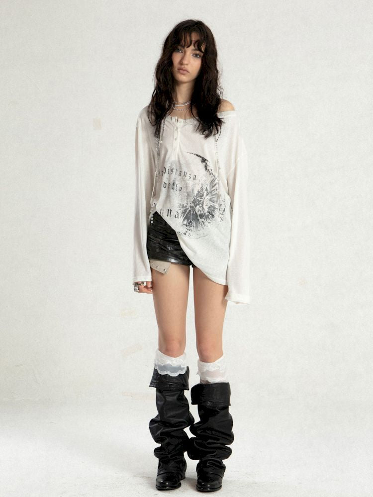 Loose Asymmetric Neckline T-Shirt