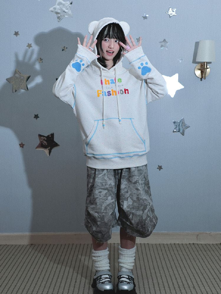 Bear ears hooded long-sleeved sweater