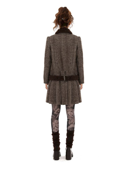 Tweed Single Breasted Coat Jacket Pleated Skirt