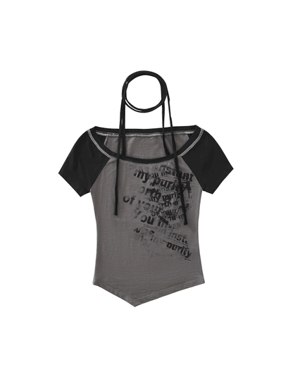 Wide Neck Graffiti Printed T-Shirt