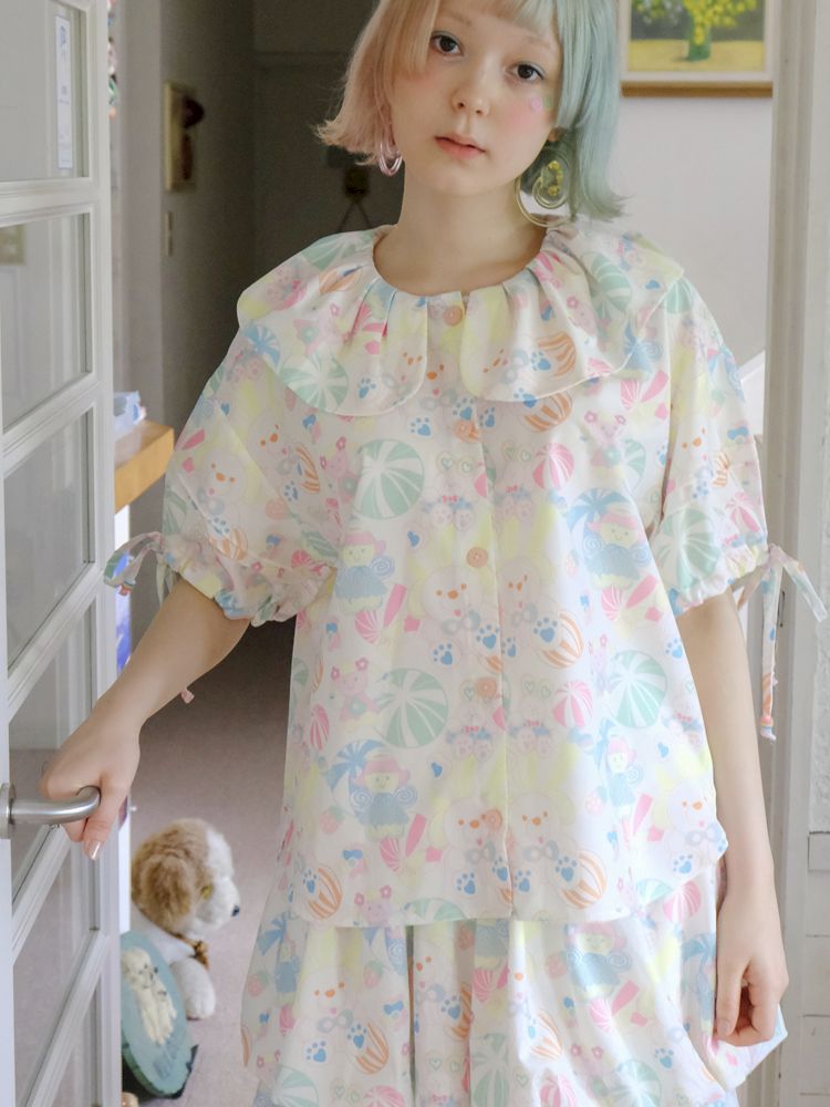 Candy Printed Cute Doll Collar Girl Shirt