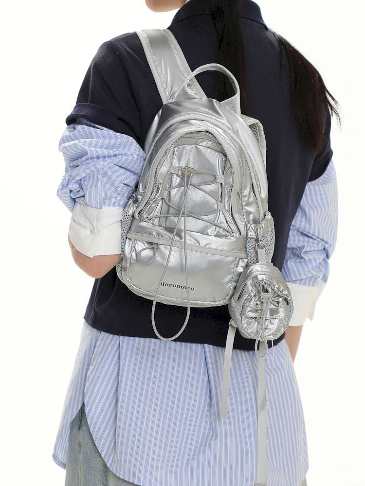 Silver Lightweight Drawstring Casual Backpack