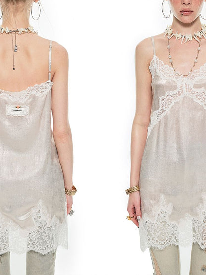 Lace Metallic Halter Dress