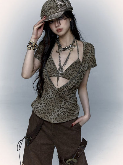 Metallic Leopard Mesh Hooded Hottie Short Sleeve T-Shirt