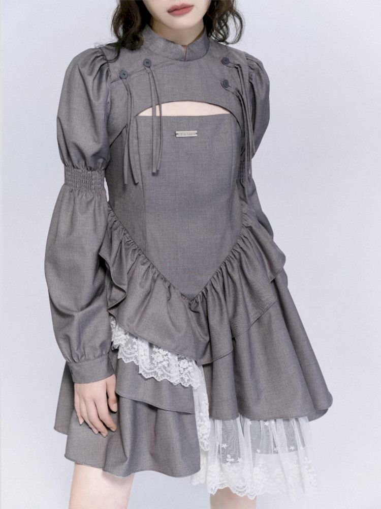 Asymmetrical Plate Button Dress