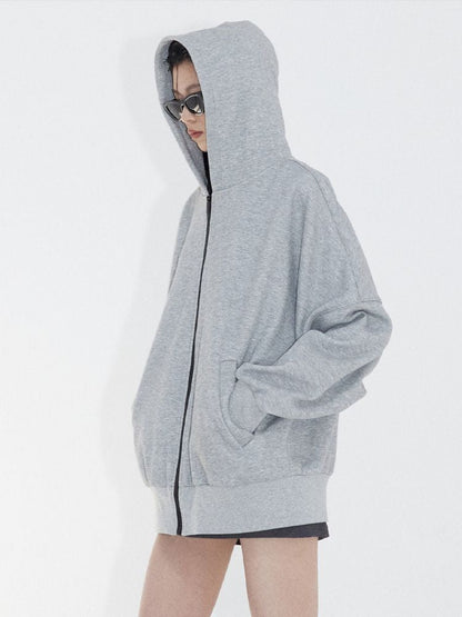 Loose Slouchy Gray oversize Zipper Hooded Sweatshirt