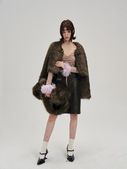 Flared Sleeve Eco Fur Short Jacket