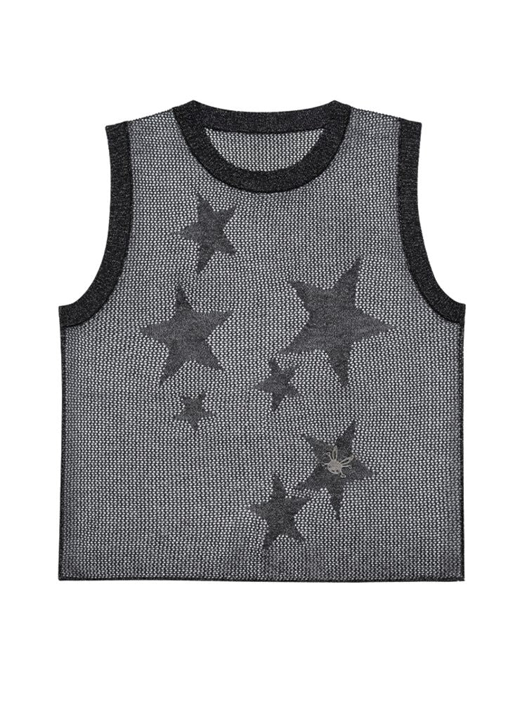 Silver Glitter Cable Knit Pentagram Vest