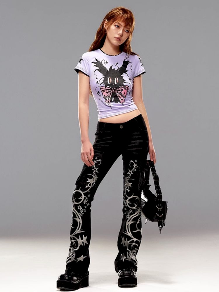 Totem Pentagram Embroidered Jeans