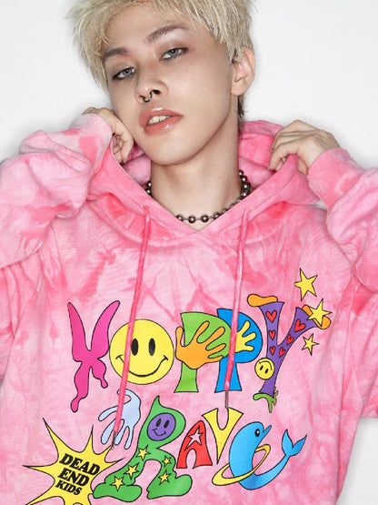 Smiley Pink Tie-Dye Hooded Sweatshirt