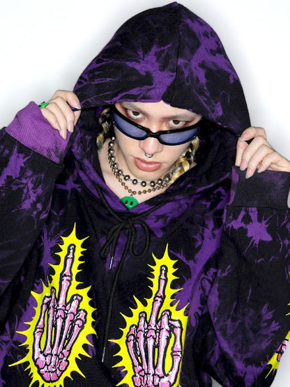 Dark Punk Middle Finger Tie-Dye Hooded Sweatshirt