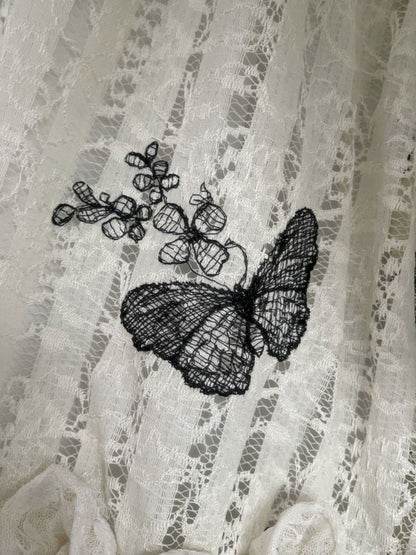 Butterfly Embroidered Lattice Lace Patchwork Antique Doll Dress