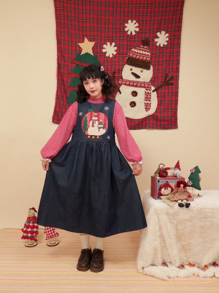 Christmas Tree Appliqued Denim Vest Skirt