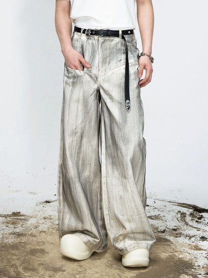 Stained Brushed Colour Straight Wide Leg Jeans