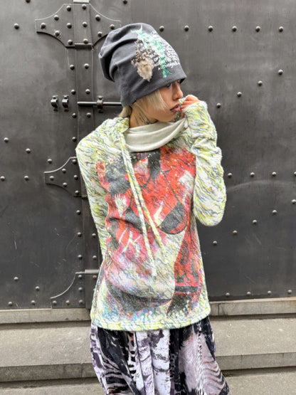 Printed Feather Two Color Knit Hat