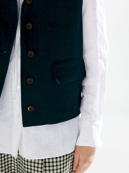 Retro Casual V-neck Linen Vest Jacket