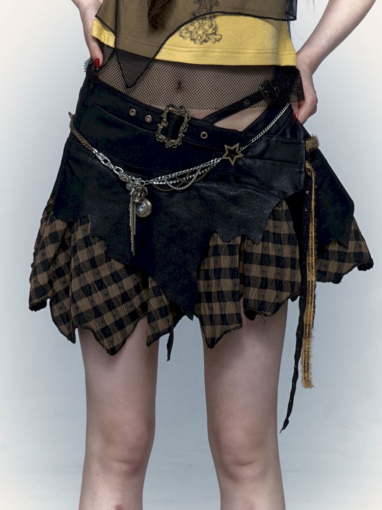 Punk Dark Rock Street Irregular Splicing Halter Skirt