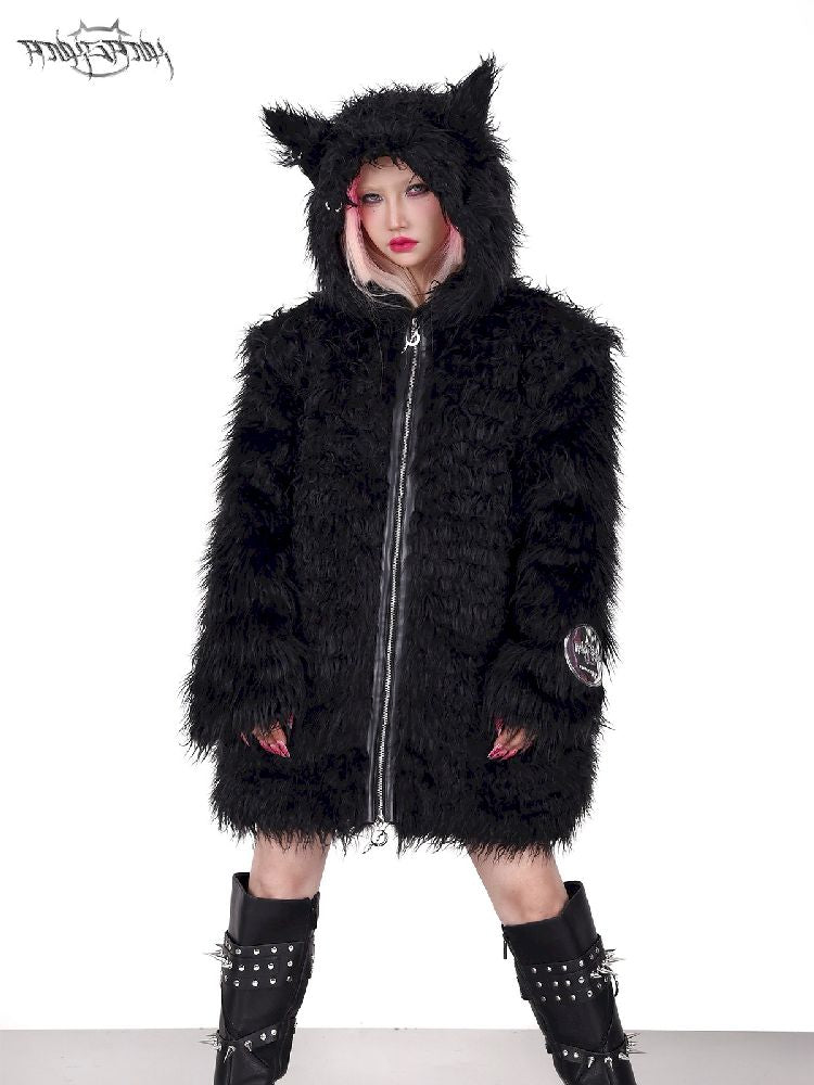 Cat Ear Demon Hooded Punk Fur Coat