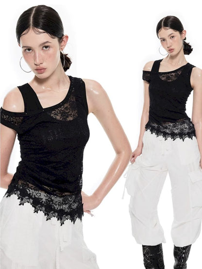 Lace Splicing Hollow Embroidery Work Vest