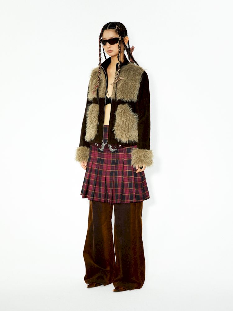 Corduroy Patchwork Fur Small Coat