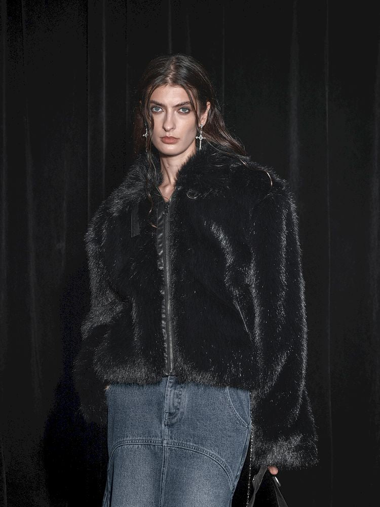 Black eco-friendly fur coat