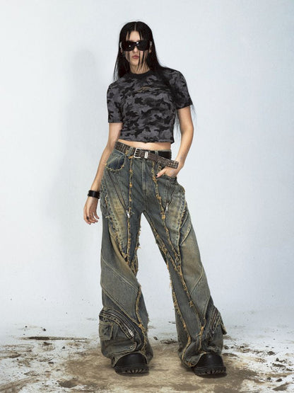 Alien Heavy Duty Destruction Raw Edge Patchwork Jeans