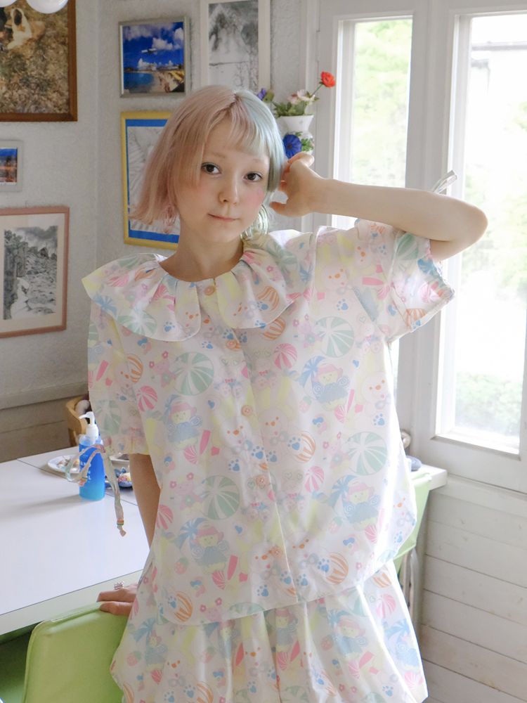 Candy Printed Cute Doll Collar Girl Shirt