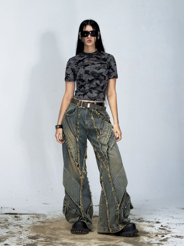 Alien Heavy Duty Destruction Raw Edge Patchwork Jeans