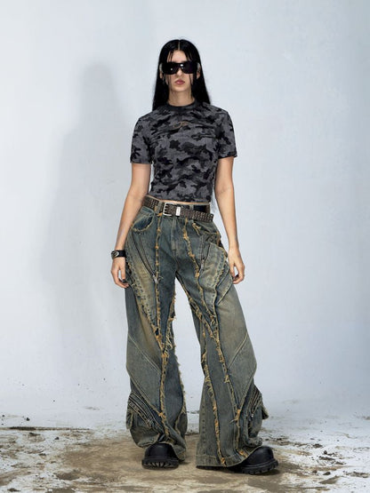 Alien Heavy Duty Destruction Raw Edge Patchwork Jeans