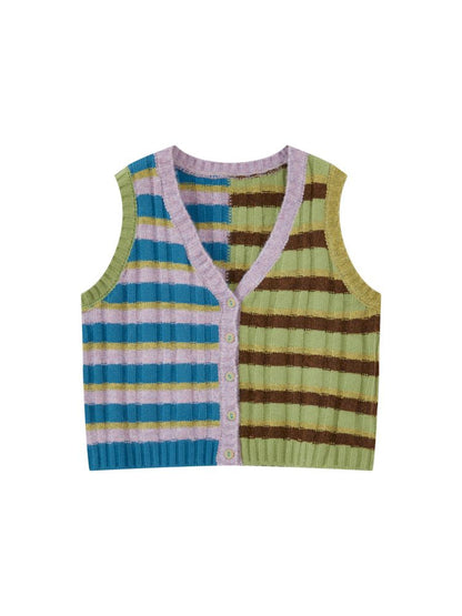 Striped Layered Knit Cardigan Vest