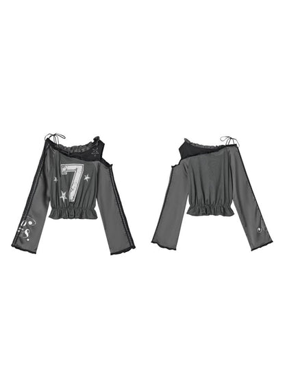 Lace Patchwork Sports Jersey Short Top