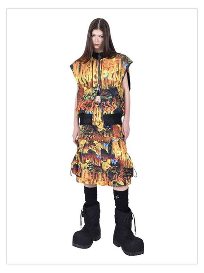 Flaming Cat Rock Punk Genderless Sleeveless Jacket