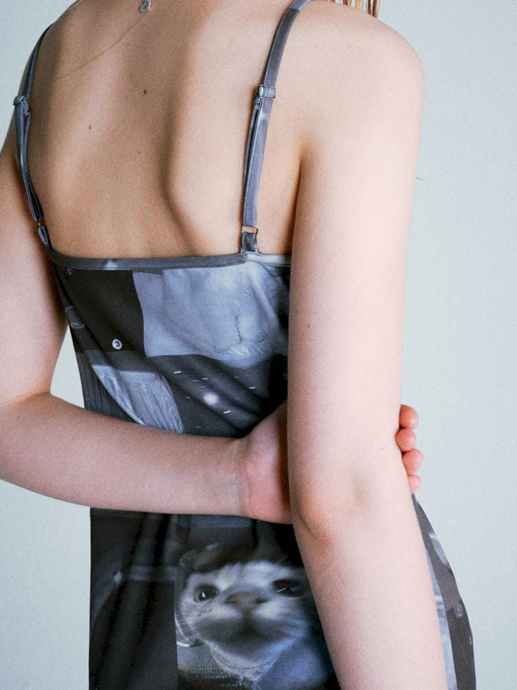 Nine-checkered cat halter dress