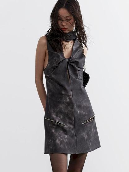 Ink Dye Leather Bib Dress