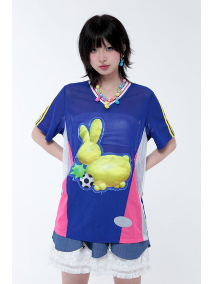 Rabbit Patchwork Short Sleeve Jersey