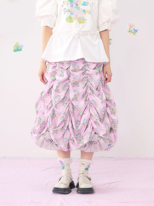 Multi Layered Pleated Metallic Bow Puffy Half Skirt