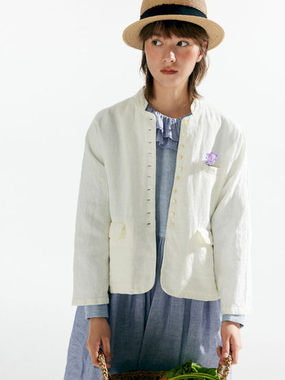 Linen texture short blazer