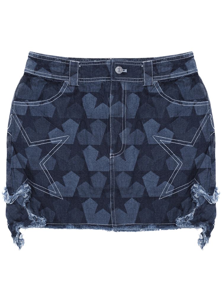 Dark Blue Star Denim Skirt