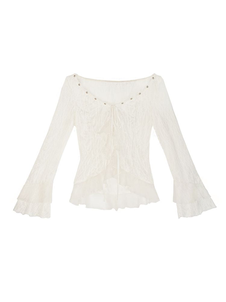 Slim beige Lace Knit Cardigan