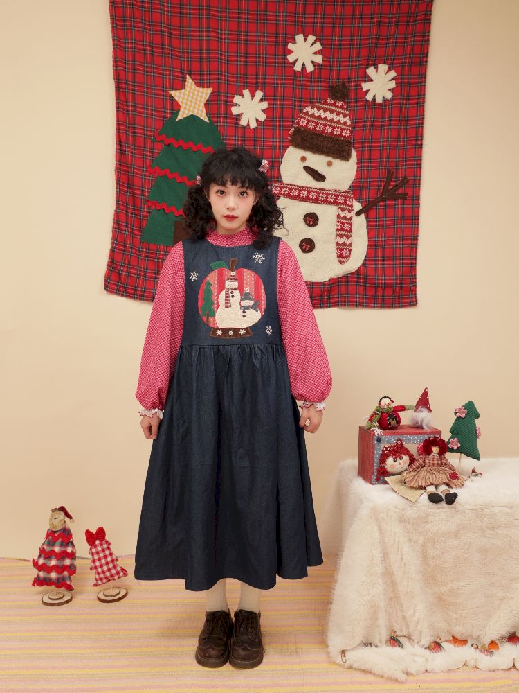 Christmas Tree Appliqued Denim Vest Skirt