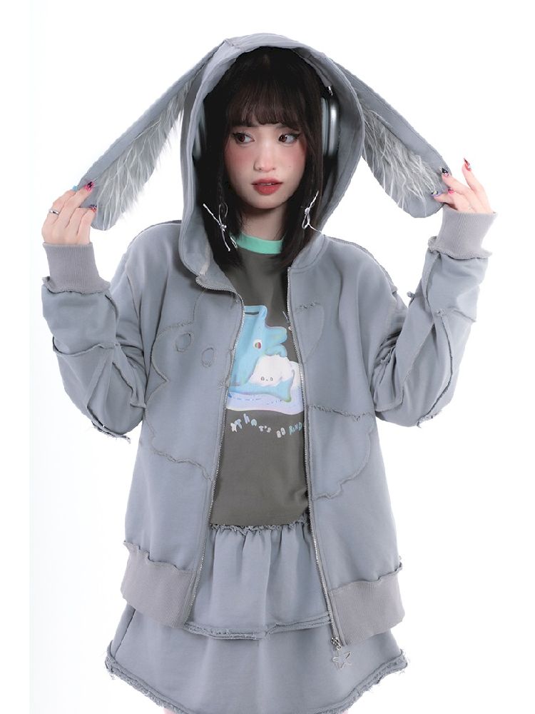 Rabbit Ears Hooded Sweatshirt Cardigan Jacket