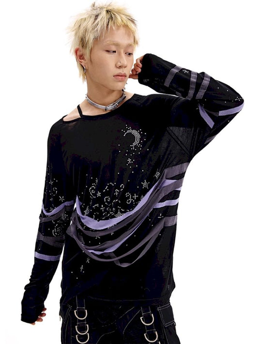 Starry Night Rhinestone Long Sleeve T-Shirt